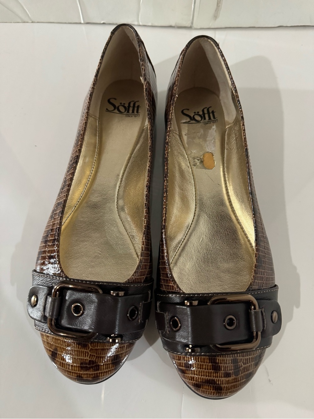 Sofft Brown Croc-Effect Buckle Ballet Flats Size 8.5